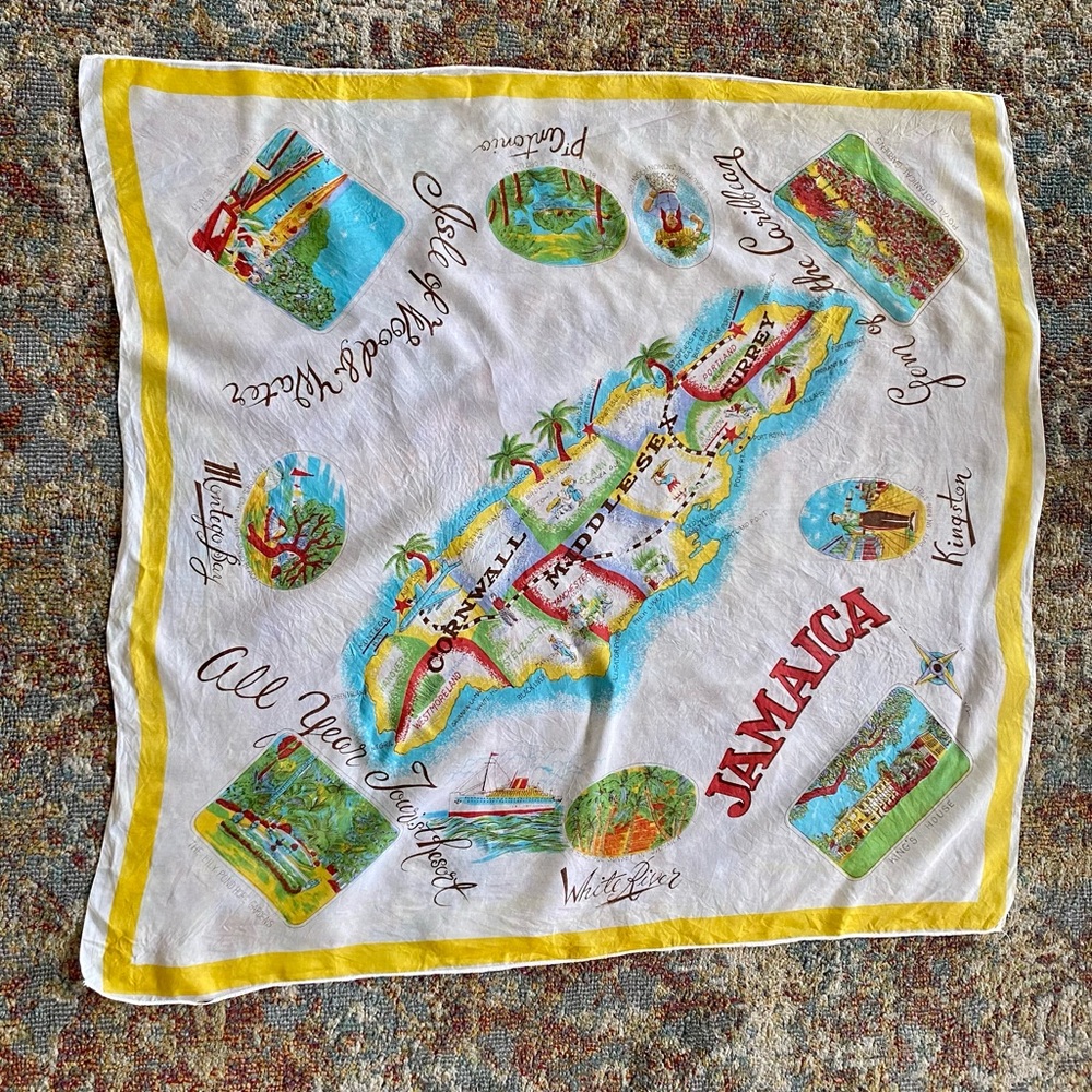 Vtg Jamaica Souvenir Memory Travel Scarf 1950s As Is